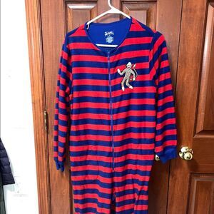 Vintage Nick & Nora Sock Monkeys,Red & Blue Striped  Footie Pajamas